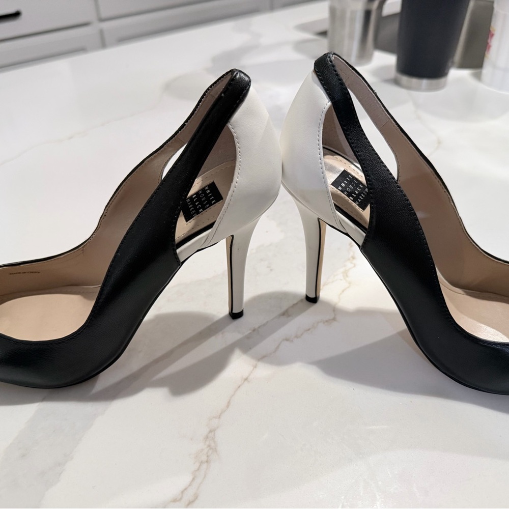 White House Black Market Black Pointed-Toe Slingback Heels, Size 9 - Picture 4 of 8